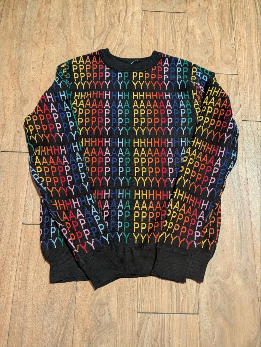 Forever 21 Black Crewneck Sweater with Multicolor Letter Knit - Picture 2 of 3